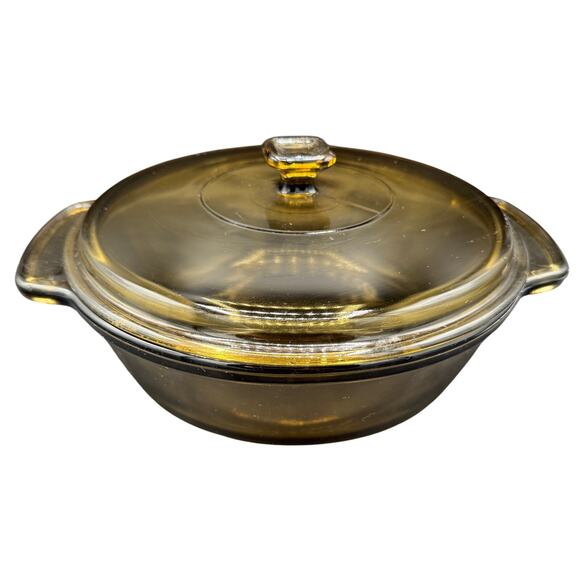 Anchor Hocking Other - VTG Anchor Hocking 2 Quart Amber Casserole Dish 9" Round lid USA ovenware